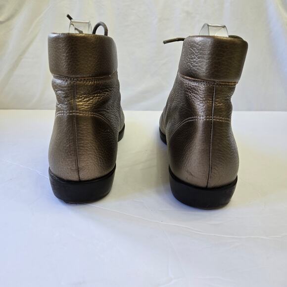 Ros Hommerson Vintage 80s Bronze Leather Ankle Boots 9.5N Metallic Booties - Picture 5 of 11